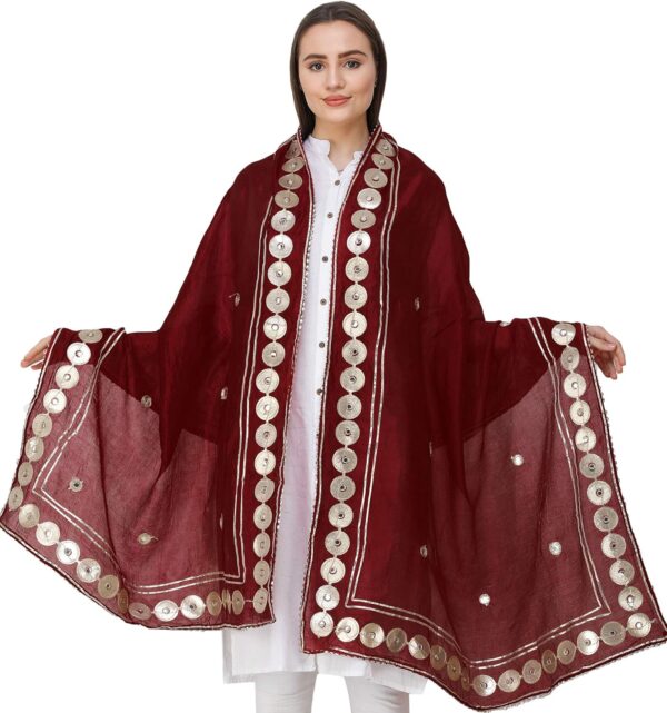 Exotic India Dupatta from Amritsar Embellished with Patch Border - Image 4