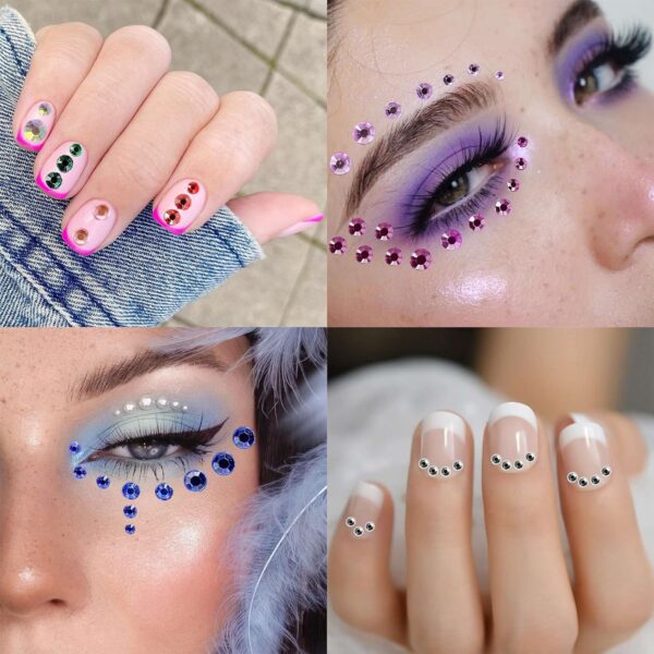 6 Sheets Bindi Dots Face Jewels Face Jewelry For Women Face Gems Stick On Eye Forehead Crystals Sticker Tears Rainbow Pearl Rhinestones For Makeup Party Festival Accessory Nail Art Decoration - Image 3