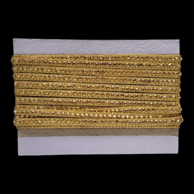 Kundan Indian Lace Ribbon Decorative Trim Border for Sewing, Crafting, Embellishment Wedding Bridal Dresses, Fashion Garments, Golden, 9mm Wide, 4 Metres