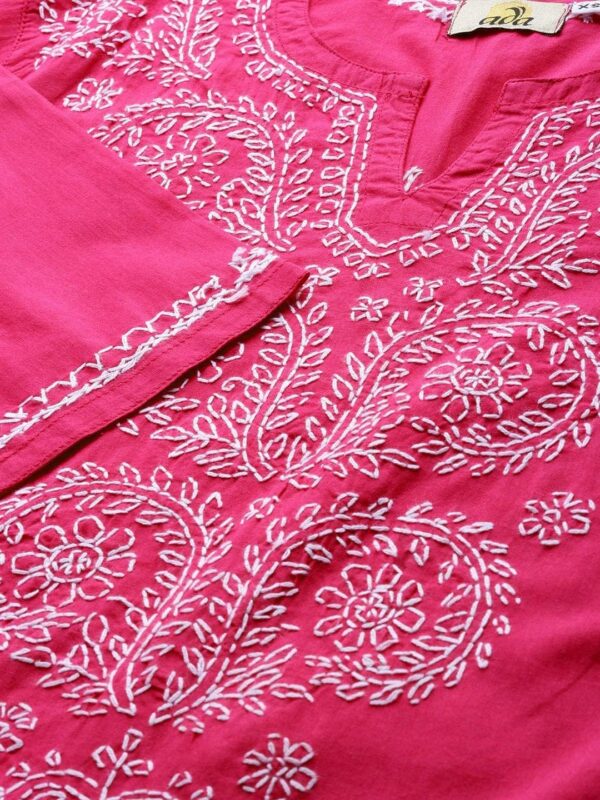 Ada Indian Hand Embroidered Chikankari Women's Straight Cotton Kurta Kurti Tunic A197536 - Image 5