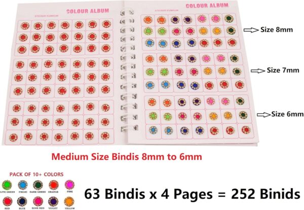 VAMA Multicolour Stone Bindi Kumkum Forehead Sticker Bindiya Bindi Booklet for Ladies & Girls (Medium Size 252 Stone Bindis Booklet) - Image 4