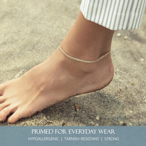 KISPER Solid 925 Sterling Silver 18k Gold Plated Italian Anklet Bracelet for Women - 3.5mm Waterproof Diamond-Cut Curb Chain - Flat Cuban Link Womens Ankle Bracelets, Made in Italy, 9-11 Inches - Image 4