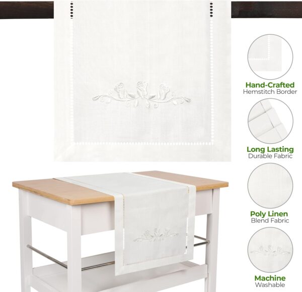 White Rose Embroidered Table Runner - Elegant Dresser Scarf for Bedrooms and Dining Tables, Machine Washable, Perfect for Rustic Farmhouse or Communion Decor (13 x 54 Inches Long) - Image 5