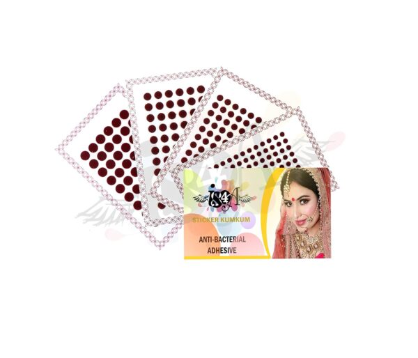 IS4A 447 Multicolored Bollywood Forehead Stickers Adhesive Body Jewelry 9 Cards of Different Sized Tattoo Velvet Bindi Round Dot (Maroon (Deep Red)) - Image 2