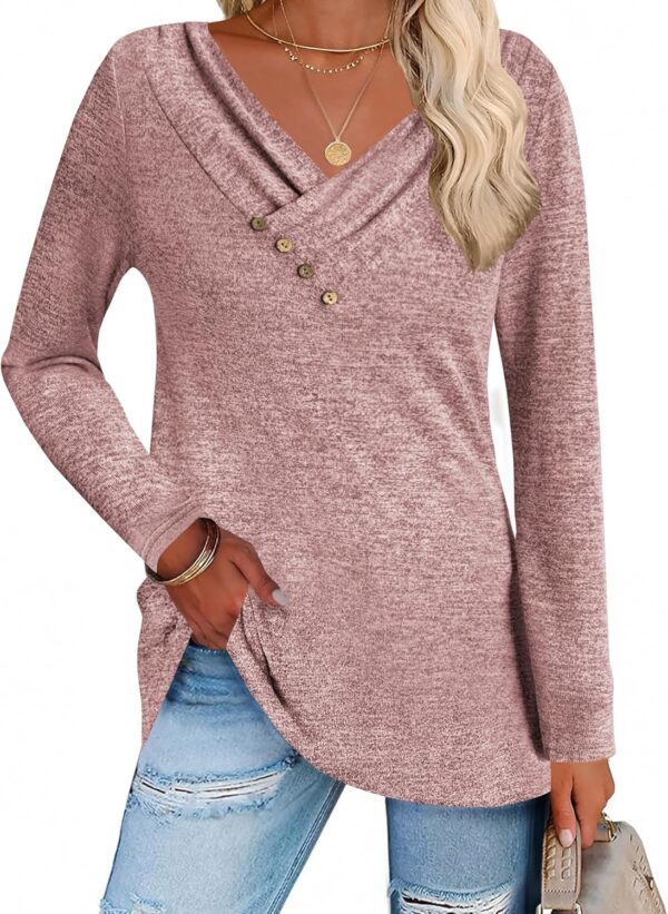 Zeagoo Women's Casual Tunic Tops Long Sleeve Shirts for Leggings V Neck Button Fall Pullover Blouse Loose Sweatshirts - Image 4
