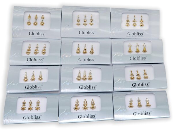 6 Packs with 18 Long Indian Bindis face Gems Forehead Sticker Silver Golden Colorful - Image 5