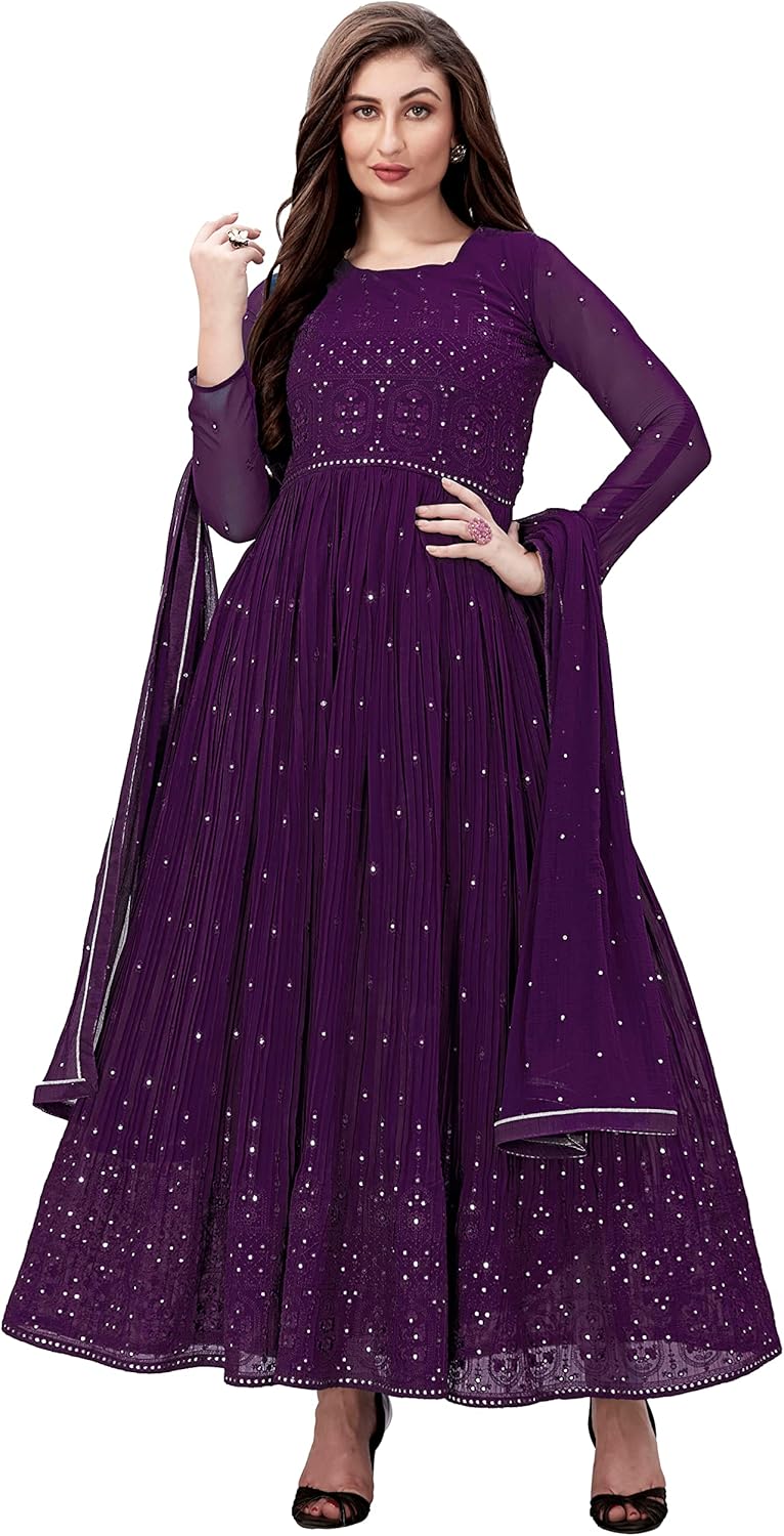 TRENDMALLS Women's Georgette Embroidery Partywear Indian Anarkali Suit Set