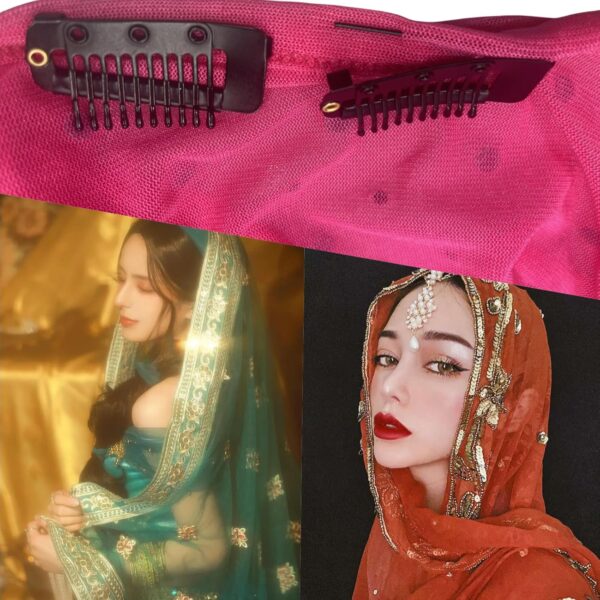 12 Pcs Chunni Clips with Safty Pins，Dupatta Hair Clip Easy to Use with Dupatta, Hijab & Tikka Setting,Multifunction10-Teeth Snap Clips for hair extension (multiple colour) - Image 4