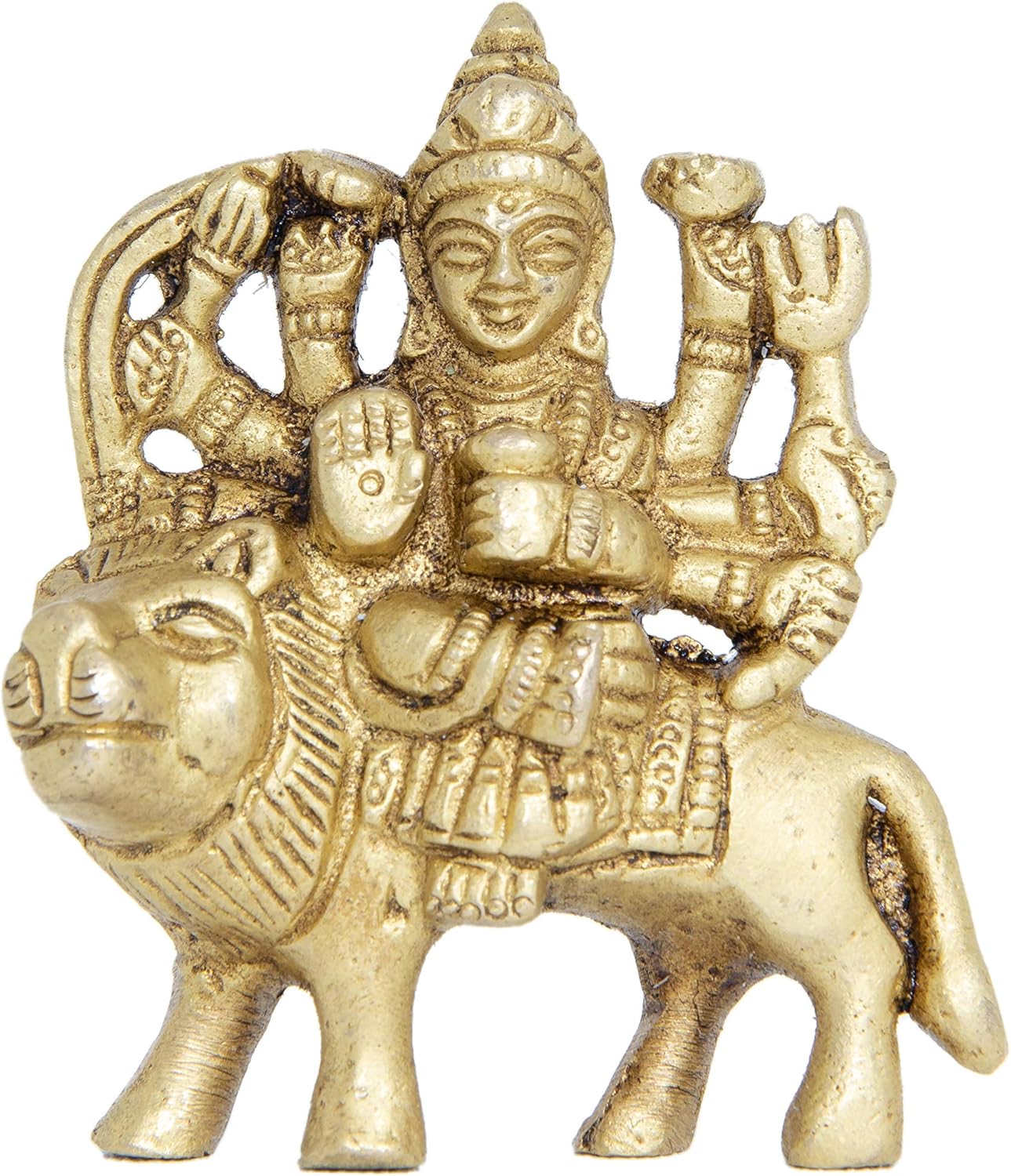 GURU JEE Brass Statue Goddess Maa Durga MATA Rani Murti Sherawali Idol Small Gifts Item - Image 4