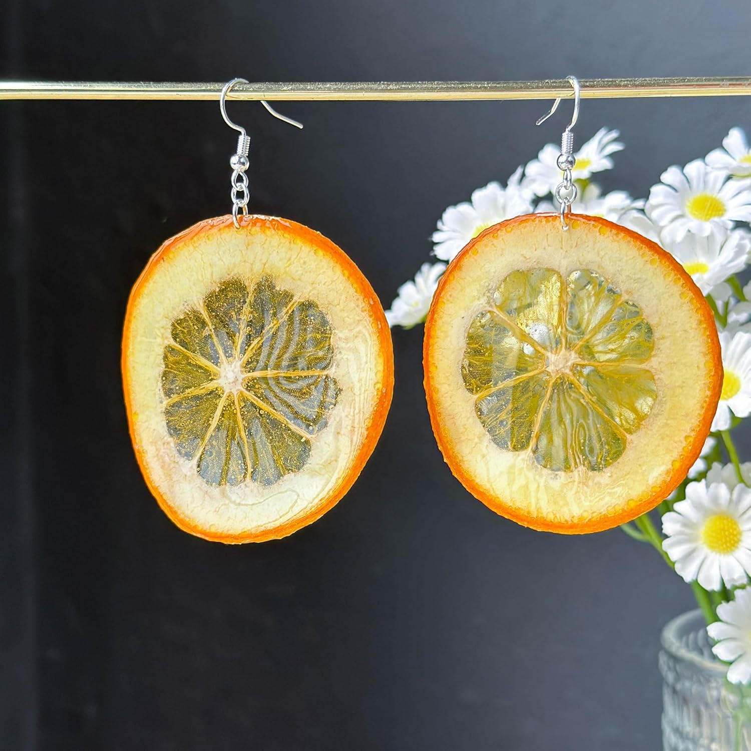 Handmade Real Orange Fruit Earrings, Green Pressed Orange Natural Earrings, Dried Orange Resin Jewelry, Mother's Day Gift(Silver Hooks) - Image 7