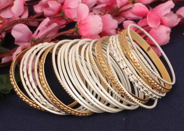 Touchstone Indian Metal Bangles for Women Gold Alloy Bracelets desi 2 Dozen Bangle Collection Bollywood Women's Jewelry Set Multi Stacking Wide Chunky Textured Golden Set of 24 in Gold or White Tone - Image 9