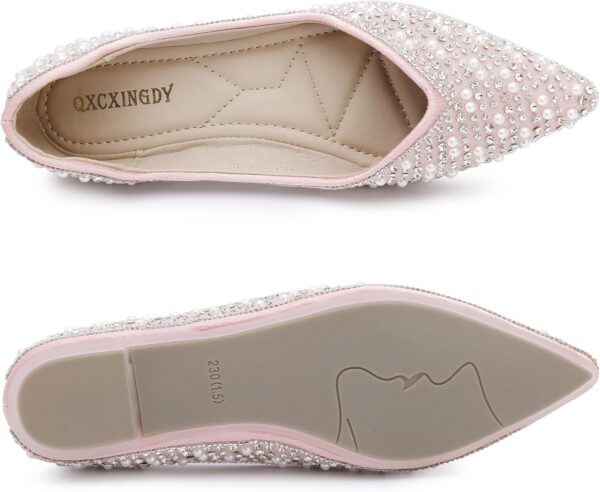 Women's Rhinestone Flats Fashion Pointed Toe Pearl Diamond Low Heel Dress Wedding Flats Work Business Dance Ballet Flats - Image 7