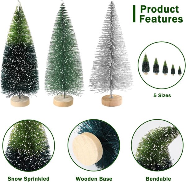 30Pcs Mini Christmas Trees Artificial Christmas Tree Bottle Brush Trees with Wooden Base for Christmas Decor Christmas Party Home Table Craft Decorations(Dark Green+Silver) - Image 4