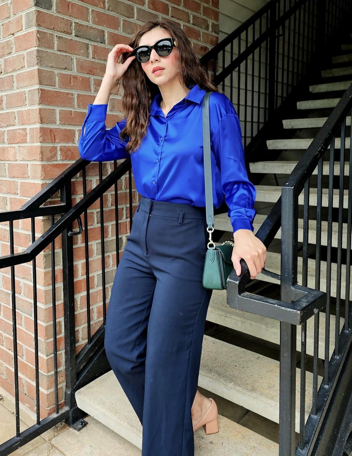 Chigant Women's Blouse Satin Silk Shirts Button Down Shirts Casual Loose Long Sleeve Office Work Tunic Tops - Image 5