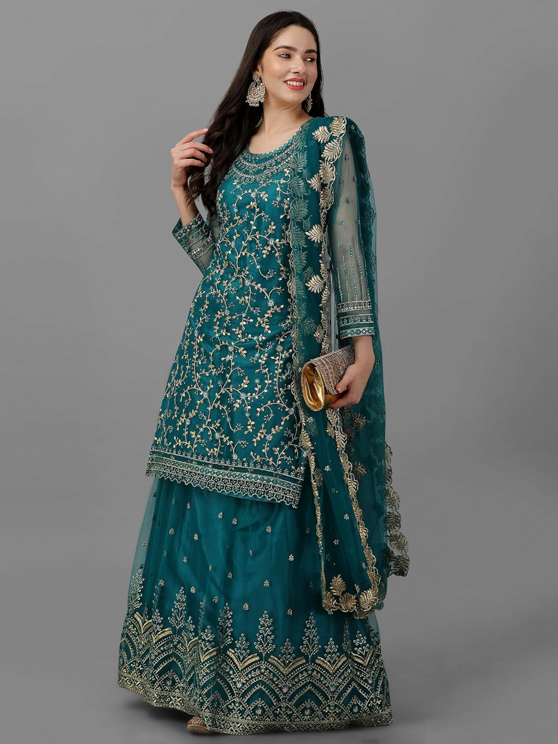 TRENDMALLS Women's Mono Net Kurta Lehenga Suit Set Indian Pakistani Ethnic Wear - Image 3