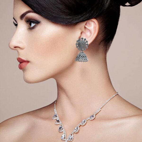 Traditional Handcrafted Indian Oxidized Ethnic Casual Dailywear OfficeWear, Light weight Oxidized Jhumki Jhumka Dangle Earrings Jewelry - Image 5