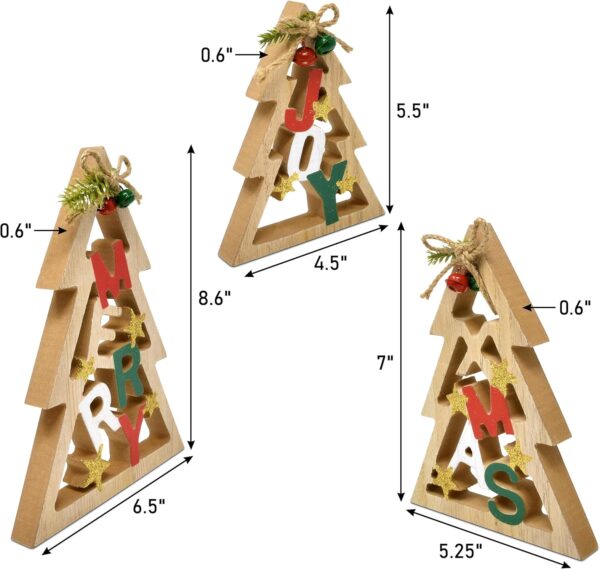 3 Christmas Trees Wooden Table Decorations Centerpiece Block Holiday Cut Out Tree Tiered Tray Wood Tabletop Sign Decor 3 Sizes for Office Dining Room Mantle Home Xmas Wood Party Supplies - Image 2