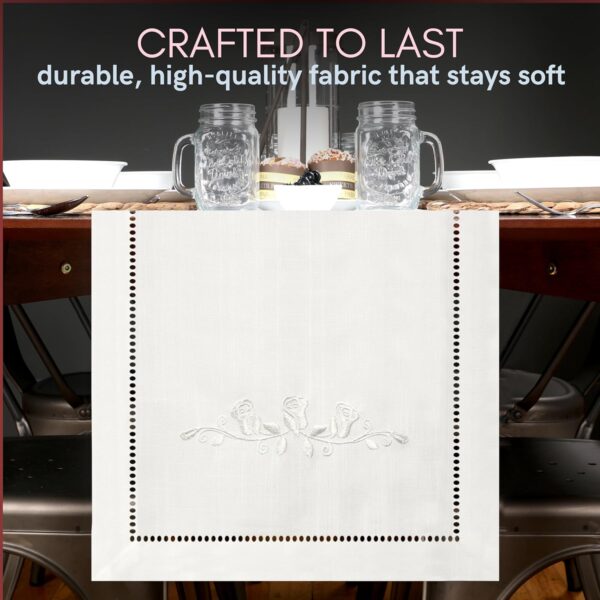 White Rose Embroidered Table Runner - Elegant Dresser Scarf for Bedrooms and Dining Tables, Machine Washable, Perfect for Rustic Farmhouse or Communion Decor (13 x 54 Inches Long) - Image 3