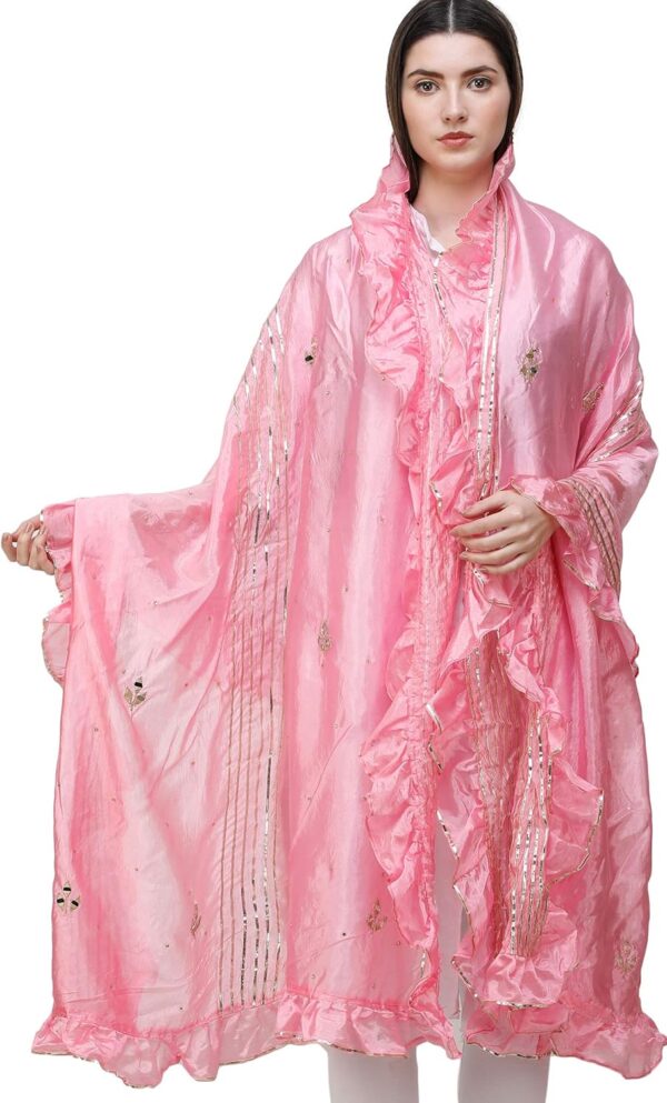 Exotic India Dupatta from Amritsar with Gota Patches and Frill Border - Art Silk - Image 4