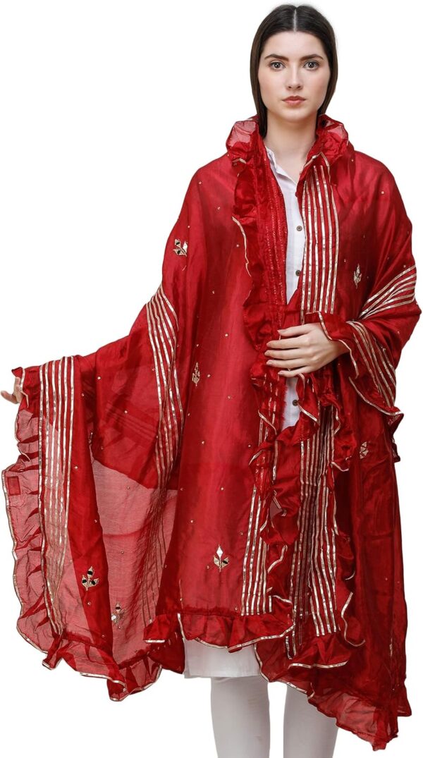 Exotic India Dupatta from Amritsar with Gota Patches and Frill Border - Art Silk - Image 4