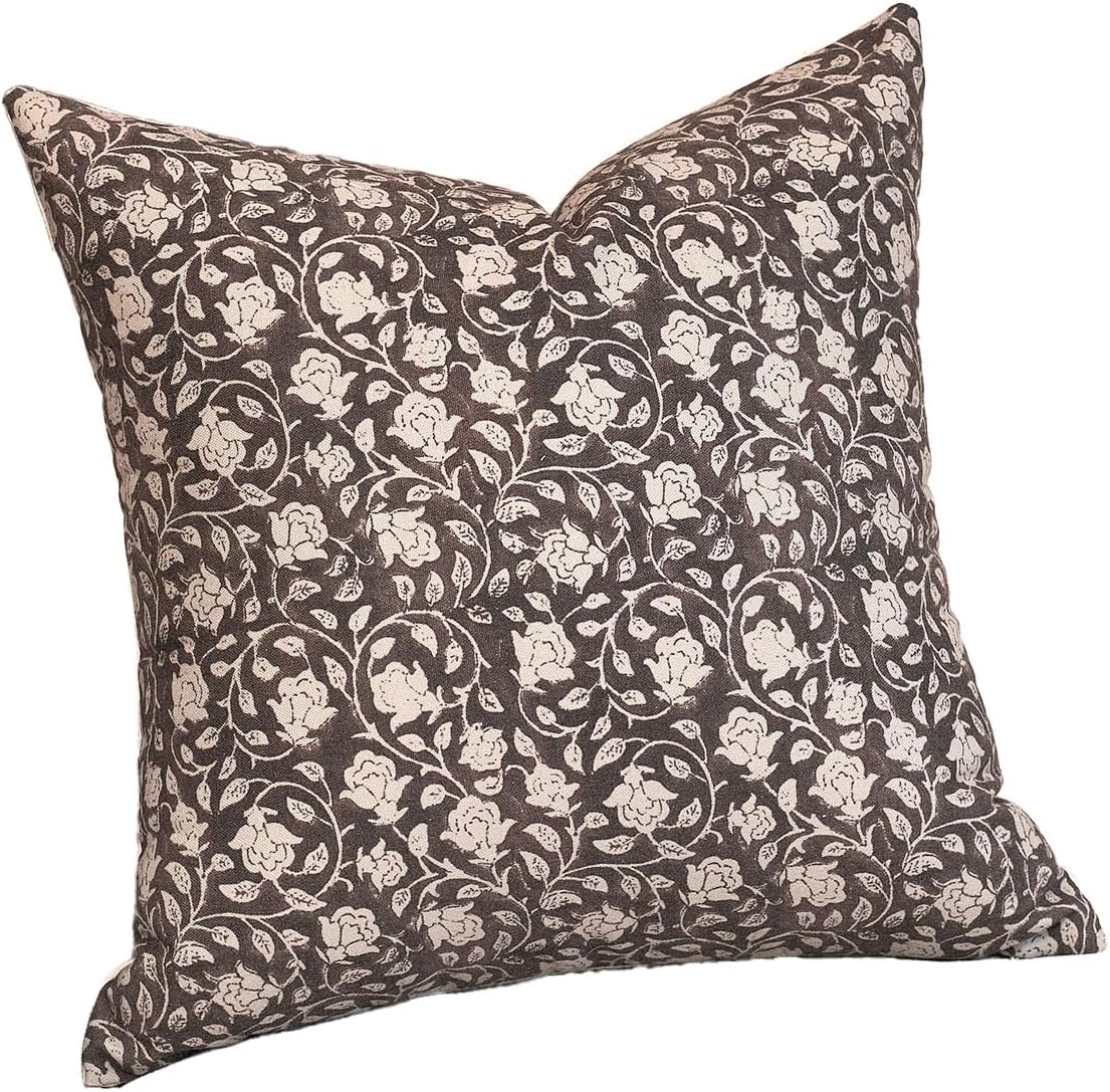 DOMVITUS Floral Pillow Covers 20x20, Throw Pillows for Couch, Block Print Pillow Cover, Decorative Neutral Accent Throw Pillow Covers for Living Room, 1PC, Dark Brown - Image 8
