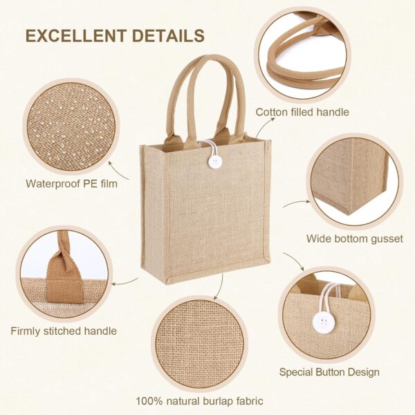 10 Pack Burlap Tote Bags Reusable Jute Bags with Handles Blank Burlap Tote Large Jute tote 11X9.4X4Inch Burlap Gift Bags for Grocery Shopping Wedding Travel Bachelorette Party Embroidery DIY Art - Image 2