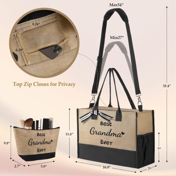 TRSODD Birthday Gifts for Women Friendship, Christmas Best Friend Birthday Gifts for Women, Embroidery Ju-te Straw Tote Bag for Women, Beach Bag w Makeup Bag Inner Pocket Shoulder Strap Gift Box Card - Image 2