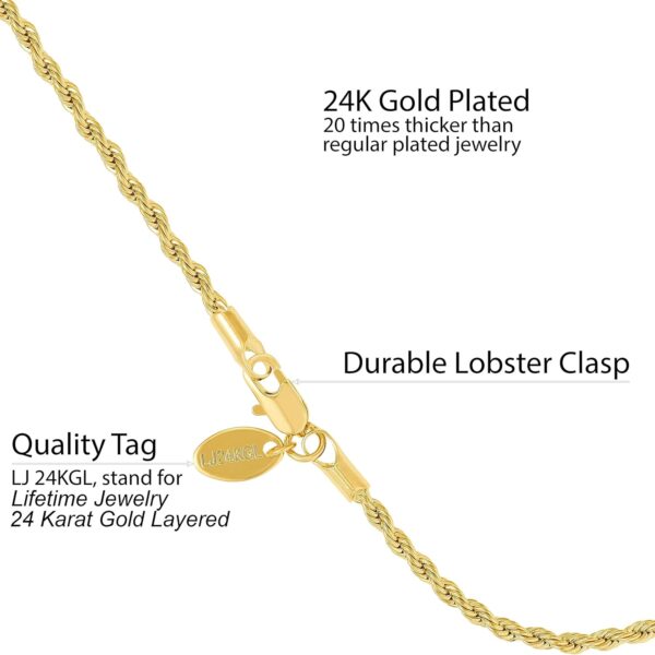LIFETIME JEWELRY Womens Gold Anklet 2mm Rope Chain Ankle Bracelet 24k Real Gold Plated - Image 3