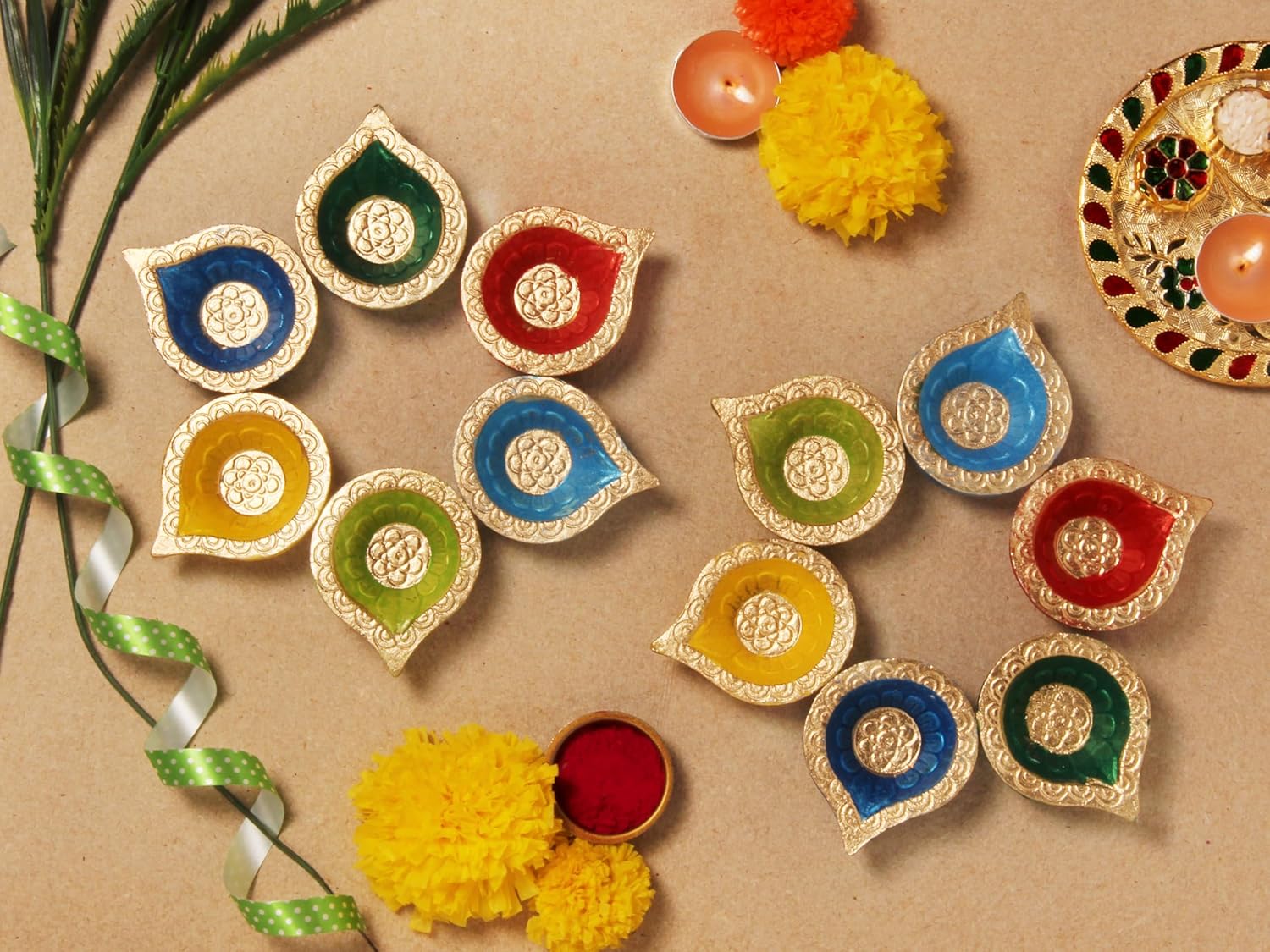 Handmade Terracoaat Set of 12 Multicolor Clay Diya for Diwali/Navratri Decorations Oil Lamp Diwali Clay Diya Tea Light Holder Indian Decor Festival Gifts Puja Items - Image 2