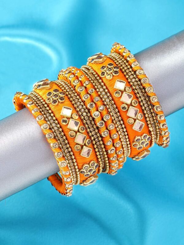 Aheli Ethnic Handmade Silk Thread Faux Stone Studded Bangle Set Bracelet Chudha Indian Wedding Festive Wear Fashion Jewelry Gift for Women Blue - Image 3