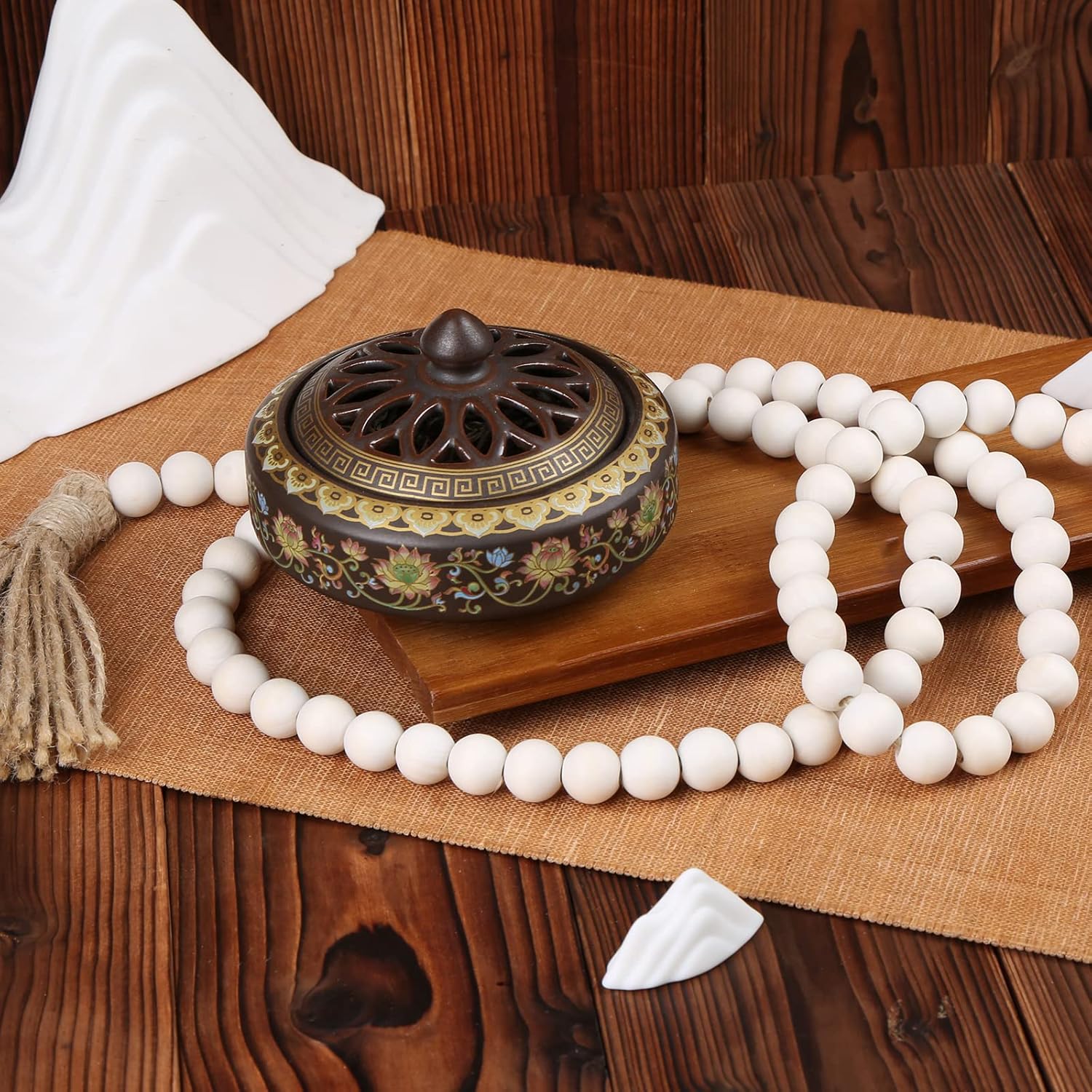 Farmhouse Beads 58in Wood Bead Garland with Tassels Rustic Country Decor Prayer Boho Beads Big Wall Hanging Decor - Image 9