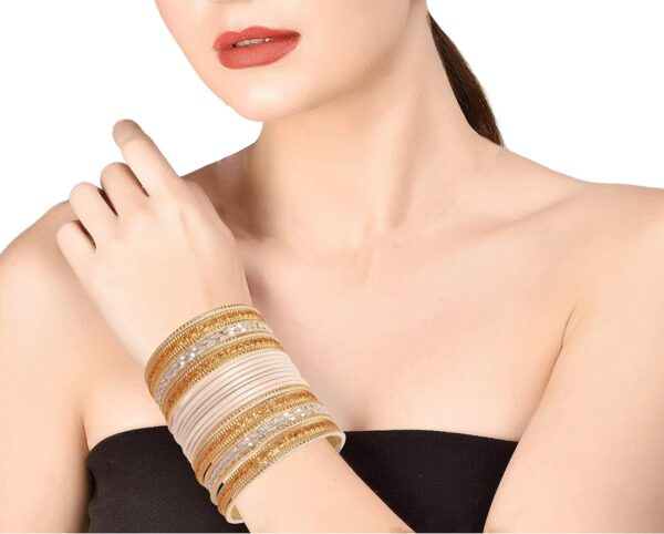 Touchstone Indian Metal Bangles for Women Gold Alloy Bracelets desi 2 Dozen Bangle Collection Bollywood Women's Jewelry Set Multi Stacking Wide Chunky Textured Golden Set of 24 in Gold or White Tone - Image 8