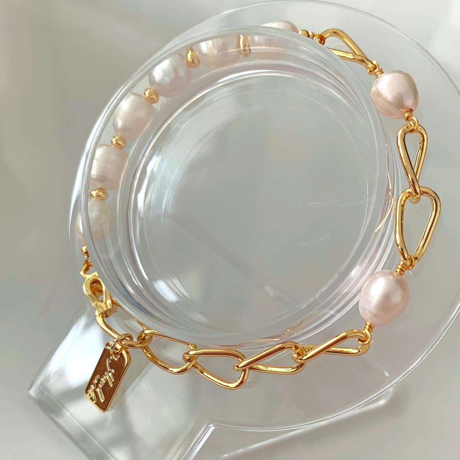 Handcrafted Natural Freshwater Baroque Pearl Bracelet,14k Gold Plated Chain,Minimalist designs are perfect for layering (Chain Pearl) - Image 4