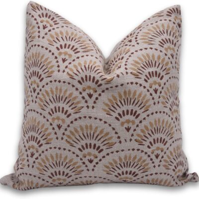 Handloom Block Print Thick Linen 18X18 Throw Pillowcase Cushion Cover with Zipper for Sofa Couch, Bed, Chair, Fall Decoration, Home Décor, Garden, Outdoor, Farmhouse, Living Room, Rust Red