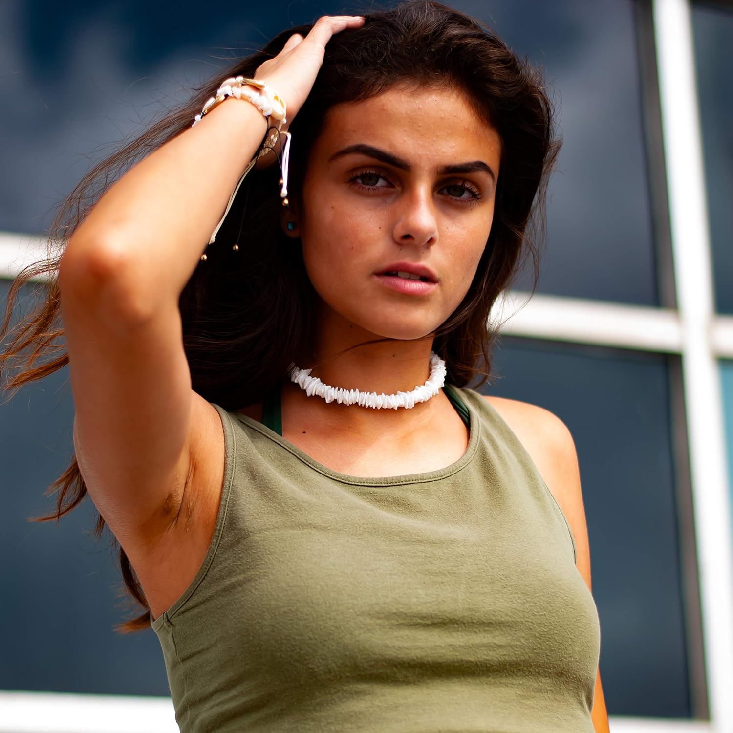 Fablinks White Puka Shell Necklace, Hawaiian Seashell Necklace for Men, VSCO Girl Beach Necklaces for Women, Beachy Beaded Summer Pooka Choker, Heishi Clam Chips Surfer Jewelry - Image 7