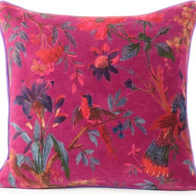 Mam Treasures Velvet Floral Flower Bird Throw Pillow Sofa Cushion Cover Case Couch Bohemian Accent Colorful Boho Chic Indian Handmade Cover Only (16X16 Inches, Burgundy)