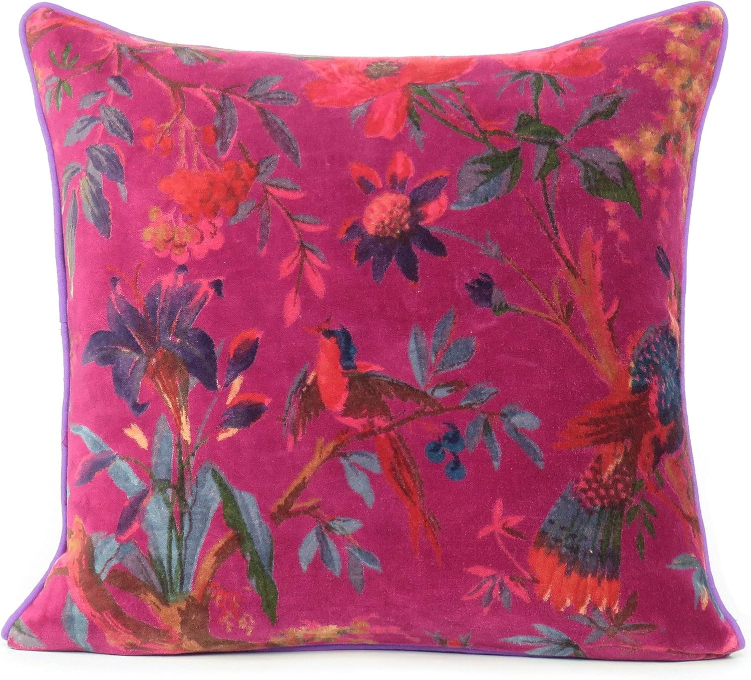 Mam Treasures Velvet Floral Flower Bird Throw Pillow Sofa Cushion Cover Case Couch Bohemian Accent Colorful Boho Chic Indian Handmade Cover Only (16X16 Inches, Burgundy)