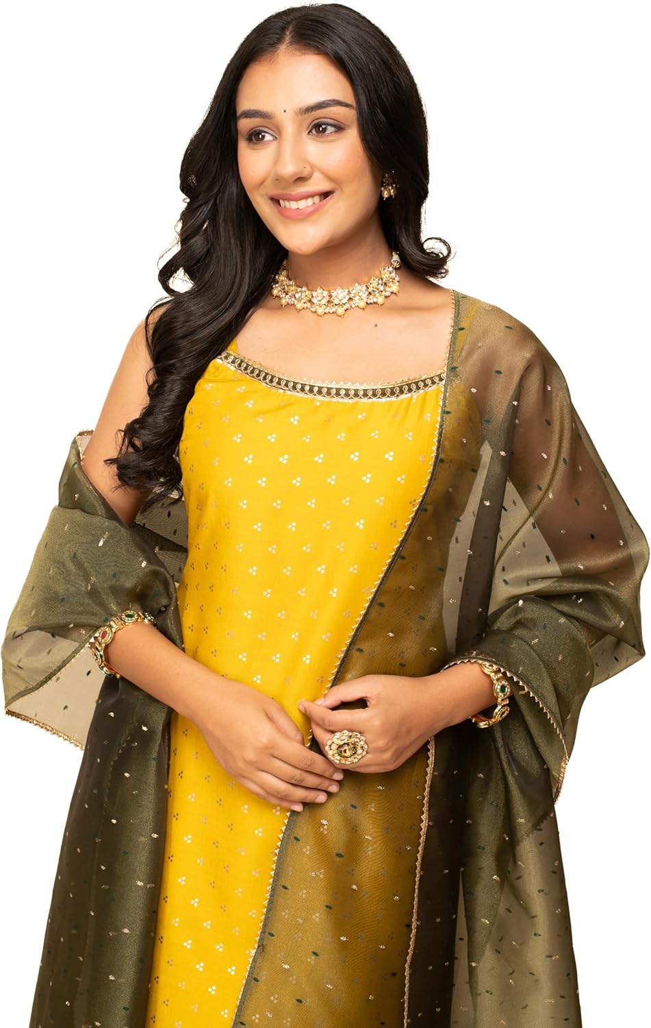 Women's Yellow Silk Blend Straight Kurta With Palazzo And Dupatta - Image 5