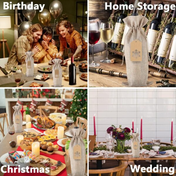 24 Pcs Burlap Wine Gift Bags, Jute Drawstring Wine Bottle Covers with Ropes and Tags for Christmas, Wedding, Travel, Birthday, Holiday Party (Beige) - Image 7