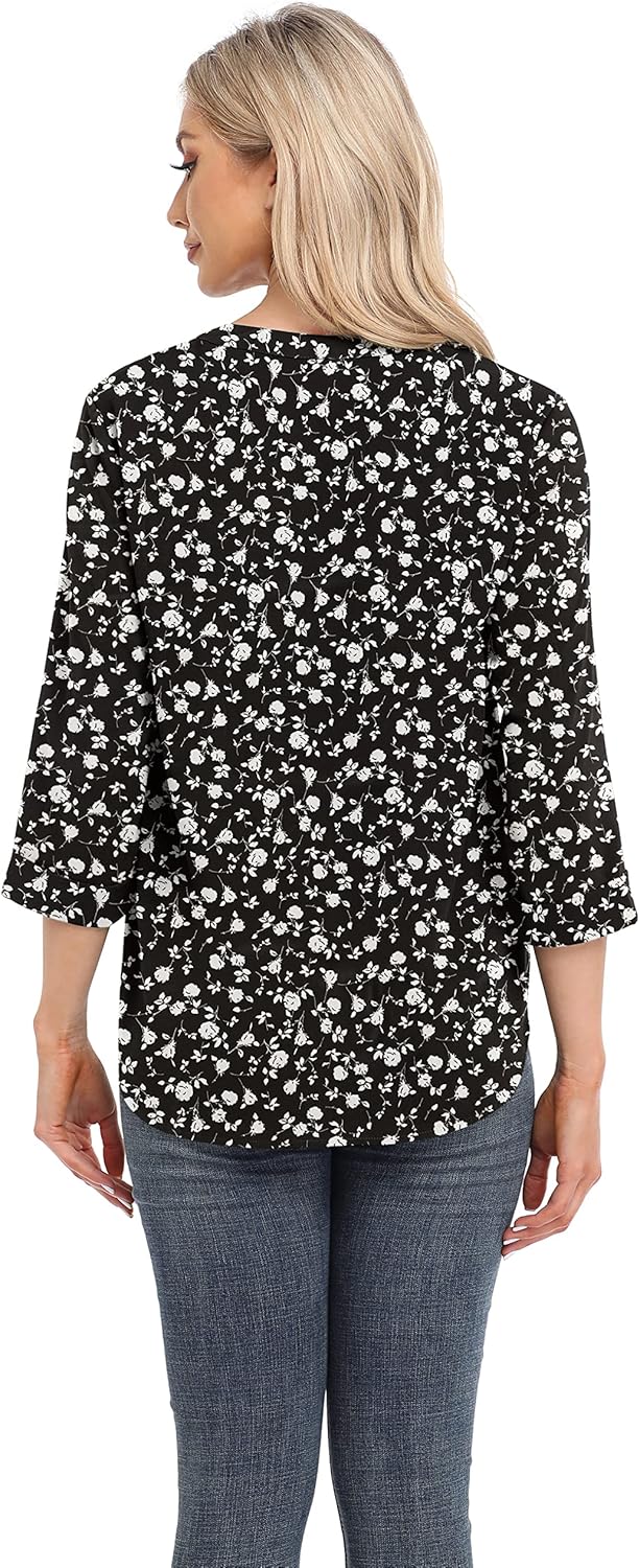 VIISHOW Womens Tops Casual Chiffon Blouses Tops 3/4 Sleeve V Neck Tunic Top Loose Shirt - Image 5