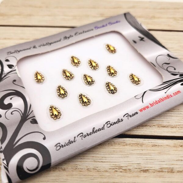 Forehead Jewelry TEAR DROP BridalBindis 12 GOLD Premium Pack face Bindi Jewels reusable body jewel stick on Fancy Tattoo. - BB4 - Image 6