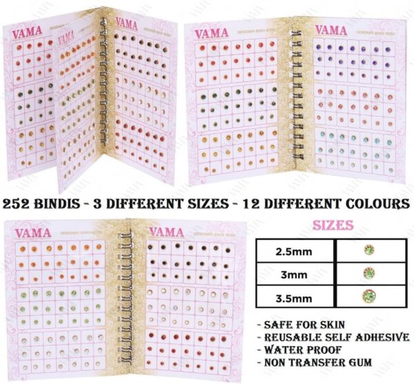 VAMA Multicolour Small Stone Indian Bindis Kumkum Forehead Sticker Bindiya Bindi Booklet for Girls & Women - 252 Diamond Sticker Bindis Book - Image 3