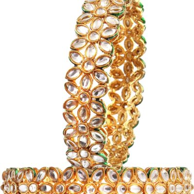 JewarHaat Indian Bollywood Faux Kundan Studded Rhinestone Gold Plated Royal Style Bangles for Women