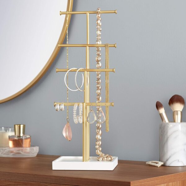 Amazon Basics Four-Tier Jewelry Tree Stand - White/Brass - Image 5