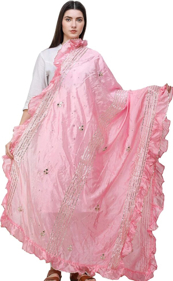 Exotic India Dupatta from Amritsar with Gota Patches and Frill Border - Art Silk
