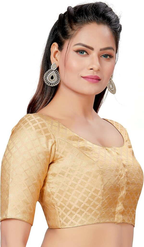 Women's Polyester Brocade Readymade Saree Blouse with Elbow Length Sleeves - Image 3