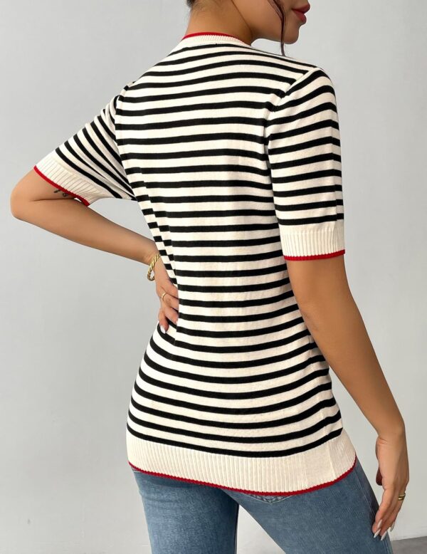 Zeagoo Womens Summer Tops Casual Short Sleeve Striped Sweater Shirt Crewneck Color Block Knit Blouses - Image 4
