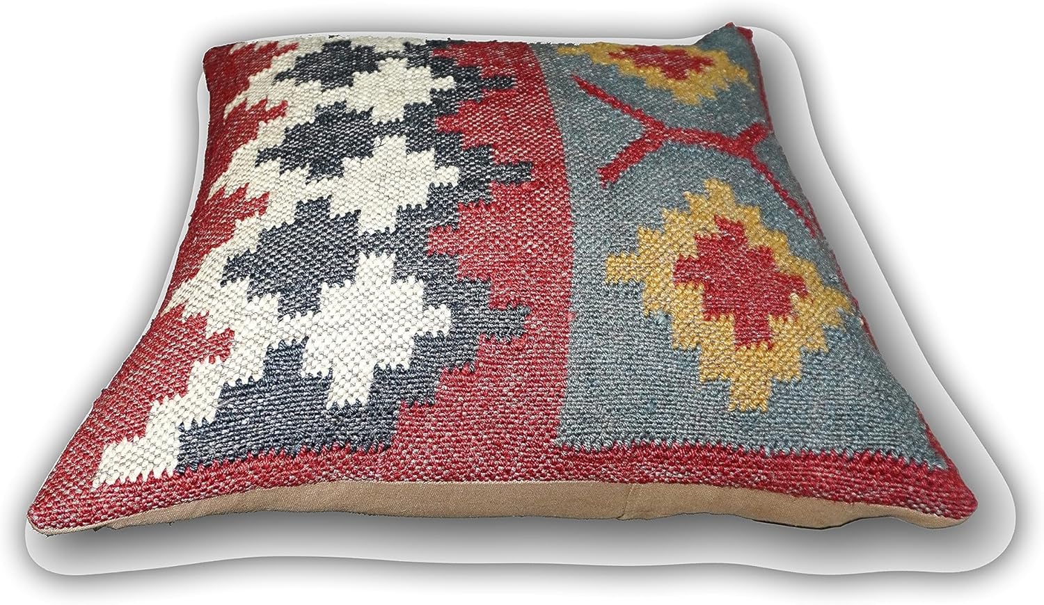 Handmade Wool Jute Cushion Cover - Indian Handloom Comfort, Unique Traditional Fits 18x18 Inchs Cushion. Multicolor - Image 4