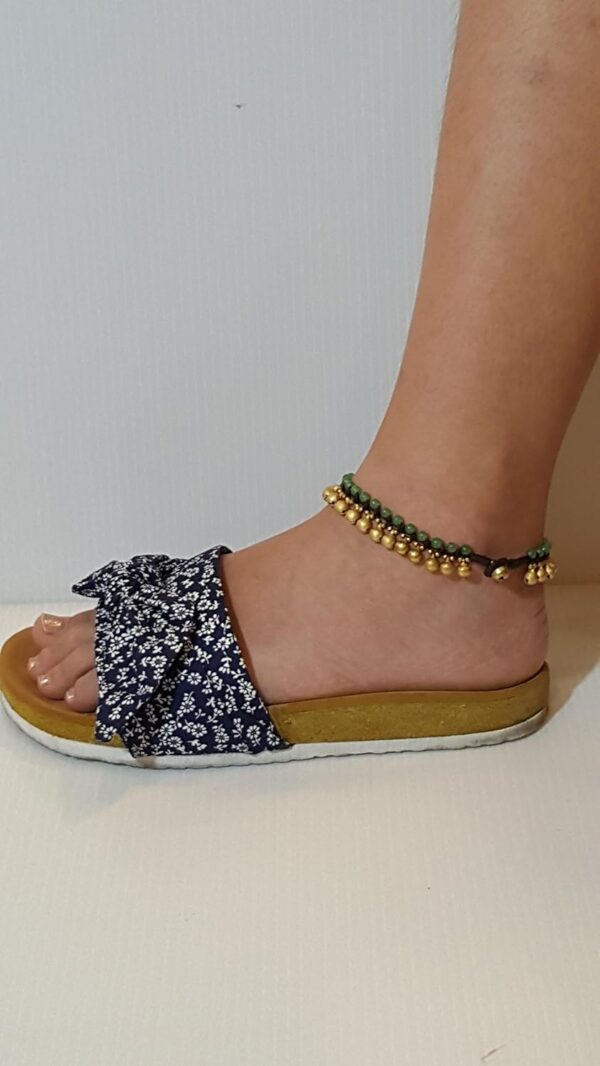 Infinityee888 Trendy Fashion Anklet Green Jade and Brass Bell Ankle Bracelet 10 Inches Woven with Wax Cord Beautiful Handmade Hippie Bohemian Style - Image 4