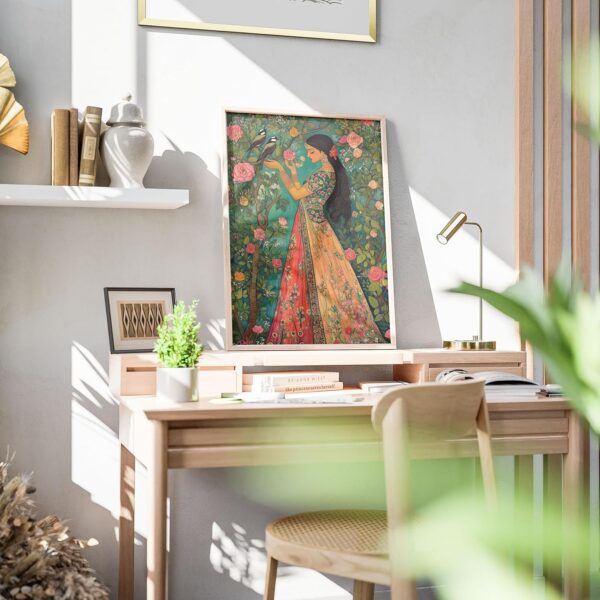 Traditional Indian Woman Painting Art Print, Indian Girl Painting Boho Wall Decor, Indian Decor, Native American Decor, Botanical Wall Art, Girl Bedroom Decor, Boho Art(Unframed) - Image 3
